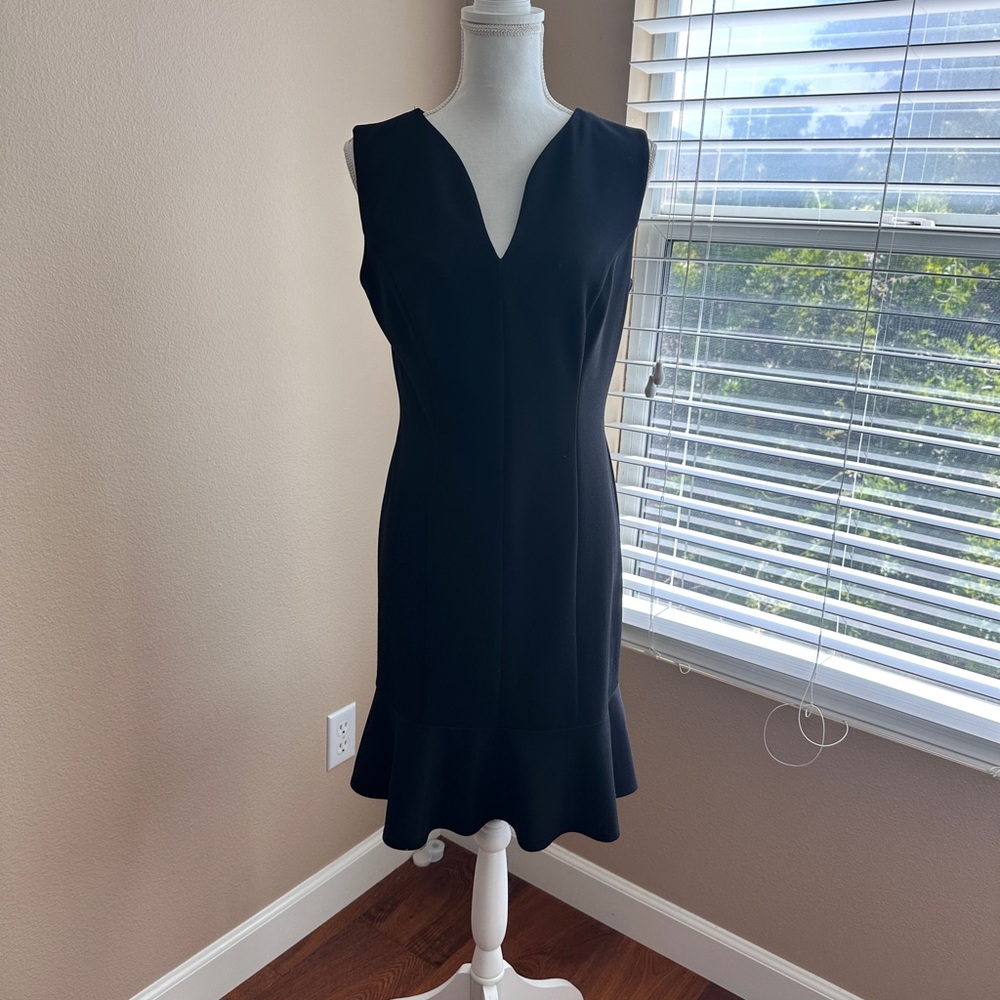 AB Studio Black Ruffled Sheath Dress